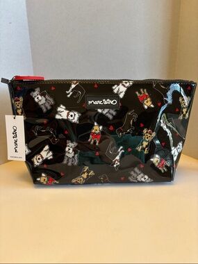 Marc Tetro Black Patent Dog Print Cosmetic Pouch